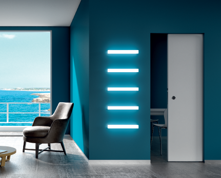 In der Wand laufende rahmenlose Schiebetür Komplettset mit Holzflügel in RAL-Farbe (1)